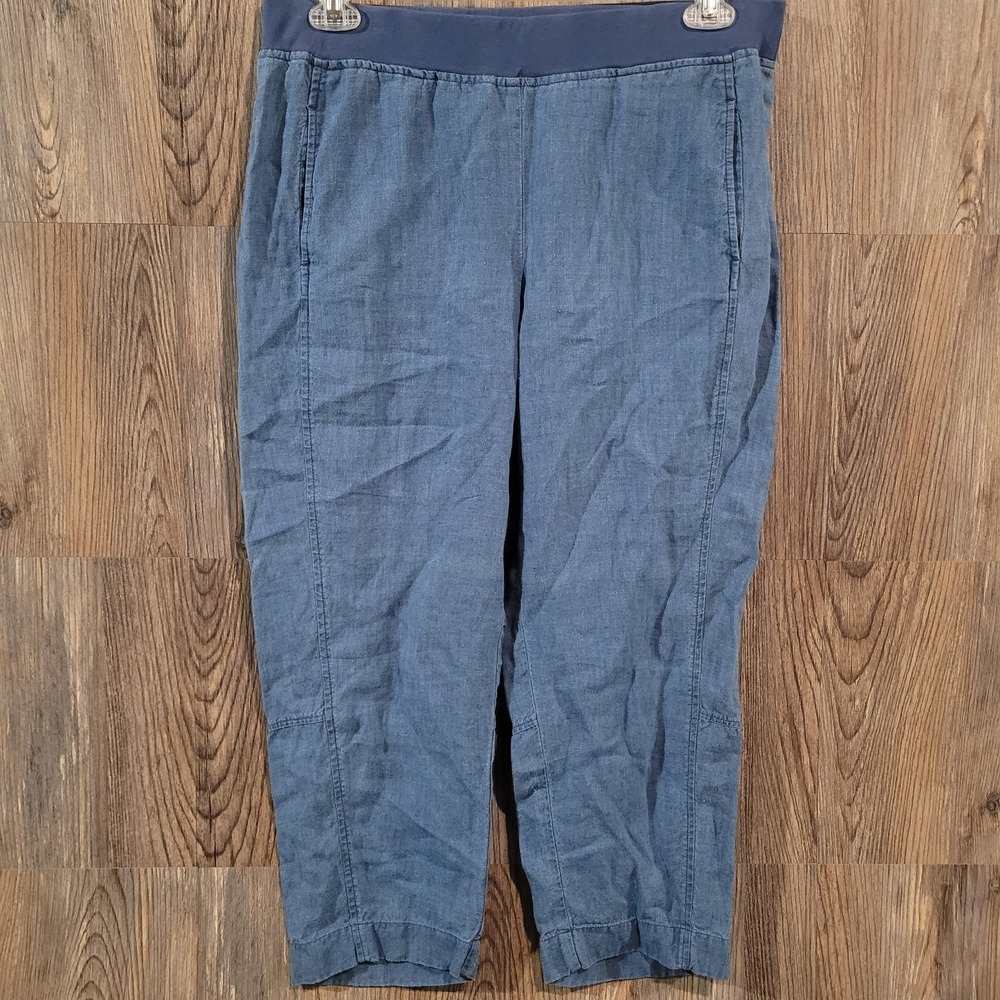 J Jill Pure Jill Indigo 100% Linen Pants Mx24 Blue Cropped Beach Coastal Grandma